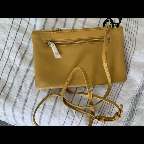 Mustard yellow genuine leather cross body purse - Picture 3 of 3